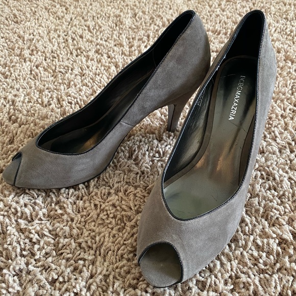 Gray suede peep toe heels - Picture 1 of 8
